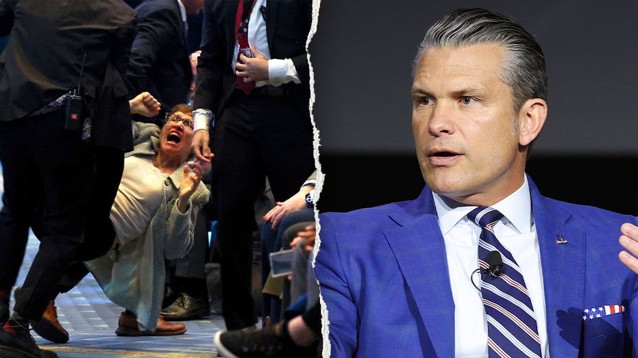 Foul-mouthed anti-war protesters repeatedly derail Hegseth's remarks at Army event in DC