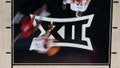 Nov 6, 2023; Cincinnati, Ohio, USA; The Big 12 Conference logo is seen on the court during the game between the Illinois-Chicago Flames and the Cincinnati Bearcats in the first half at Fifth Third Arena. (Credit: Aaron Doster-USA TODAY Sports)