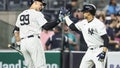 May 22, 2024; Bronx, New York, USA;  New York Yankees right fielder Juan Soto (22) celebrates with center fielder Aaron Judge (99) after hitting his second home run of the game in the sixth inning against the Seattle Mariners at Yankee Stadium. Mandatory Credit: Wendell Cruz-USA TODAY Sports - Fox News