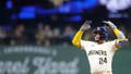 MILWAUKEE, WISCONSIN - SEPTEMBER 16: William Contreras #24 of the Milwaukee Brewers reacts after hitting a double and scoring two runs against the Philadelphia Phillies at American Family Field on September 16, 2024 in Milwaukee, Wisconsin. (Photo by John Fisher/Getty Images) - Fox News