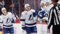 SUNRISE, FL - SEPTEMBER 30: Teammates congratulate Gage Goncalves #93 of the Tampa Bay Lightning after he scored a second period goal against the Florida Panthers during a preseason game at the Amerant Bank Arena on September 30, 2024 in Sunrise, Florida. (Photo by Joel Auerbach/Getty Images) - Fox News