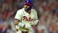 PHILADELPHIA, PENNSYLVANIA - OCTOBER 06: Nick Castellanos #8 of the Philadelphia Phillies reacts after hitting the game-winning hit during the ninth inning to defeat the New York Mets in Game Two of the Division Series at Citizens Bank Park on October 06, 2024 in Philadelphia, Pennsylvania. (Photo by Heather Barry/Getty Images) - Fox News