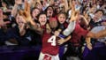BATON ROUGE, LOUISIANA - NOVEMBER 09: Jalen Milroe #4 of the Alabama Crimson Tide celebrates the win with fans after a game against the LSU Tigers at Tiger Stadium on November 09, 2024 in Baton Rouge, Louisiana. (Photo by Jonathan Bachman/Getty Images) - Fox News