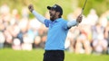 Jan 27, 2024; San Diego, California, USA; Matthieu Pavon celebrates on the eighteenth green after the final round of the Farmers Insurance Open golf tournament at Torrey Pines Municipal Golf Course - South Course. Mandatory Credit: Ray Acevedo-USA TODAY Sports - Fox News