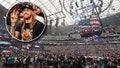 George Kittle destroyed a beer a WrestleMania 41 while standing next to music producer Rick Rubin. (Getty Images) - Fox News